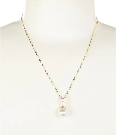 Cezanne CZ Stone Bail Pearl Drop Delicate Chain Short Pendant Necklace