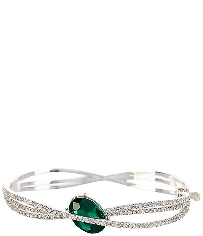 Cezanne Emerald Oval Stone Crystal Pave Hinge Bangle Bracelet