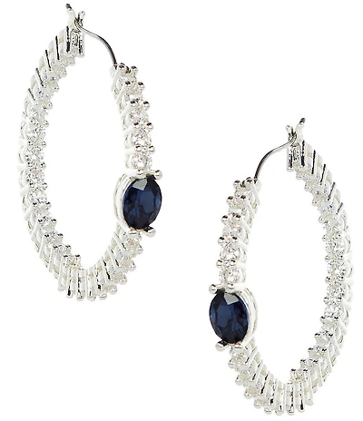 Cezanne Montana Oval Stone Crystal Round Stone Hoop Earrings