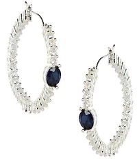 Cezanne Montana Oval Stone Crystal Round Stone Hoop Earrings