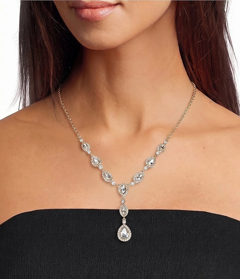 Cezanne Pave Navette Crystal Statement Y Necklace