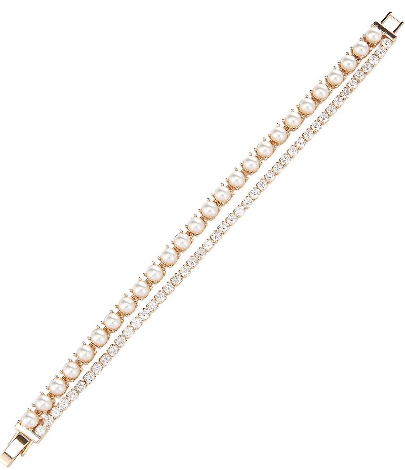 Cezanne Pearl Cab & Crystal CZ Rhinestone Chain Line Bracelet
