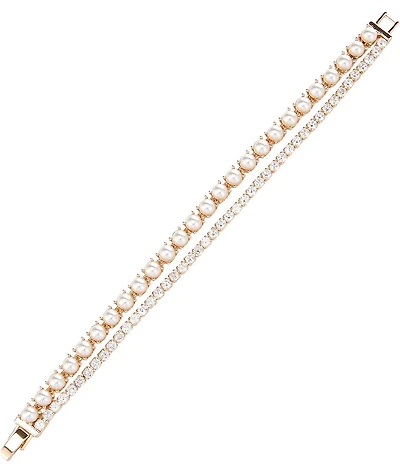 Cezanne Pearl Cab & Crystal CZ Rhinestone Chain Line Bracelet