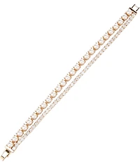 Cezanne Pearl Cab & Crystal CZ Rhinestone Chain Line Bracelet