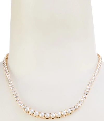 Cezanne Pearl Cab Frontal Crystal CZ Rhinestone Chain Necklace