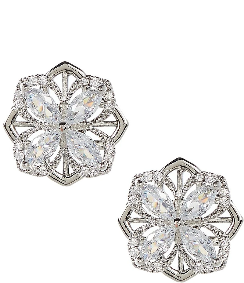 Cezanne Rhinestone Frame Clover Stud Earrings