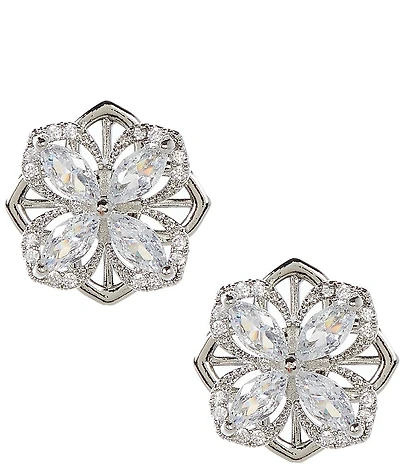 Cezanne Rhinestone Frame Clover Stud Earrings