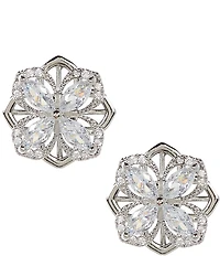 Cezanne Rhinestone Frame Clover Stud Earrings
