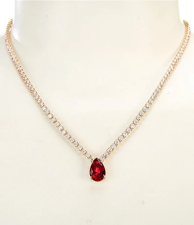 Cezanne Siam Teardrop Stone CZ Rhinestone Short Pendant Necklace