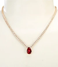 Cezanne Siam Teardrop Stone CZ Rhinestone Short Pendant Necklace