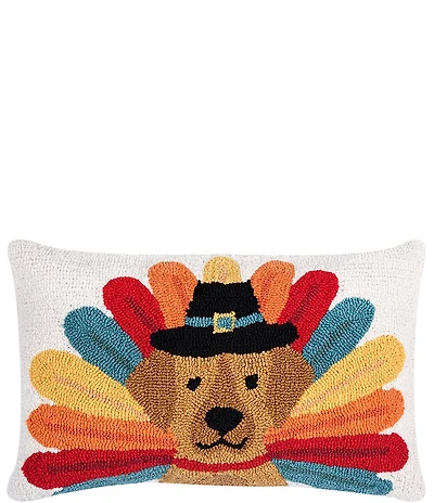 C&F Home Festive Fall Collection Colorful Turkey Dog Hooked Throw Pillow
