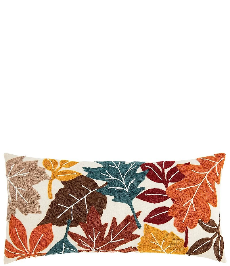 C&F Home Festive Fall Collection Fall Leaves Chain Stitch Throw Pillow