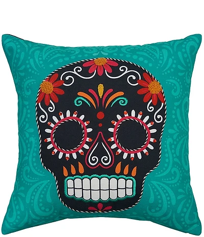 C&F Home Halloween Collection Black Sugar Skull Throw Pillow