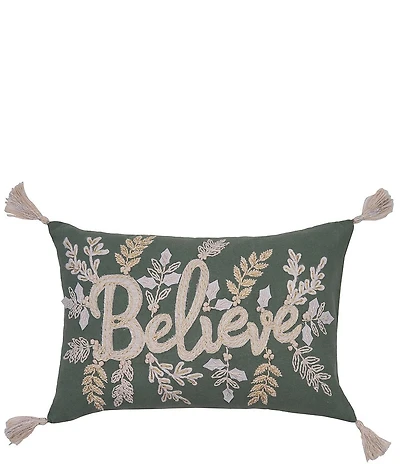 C&F Home Holiday Collection Embroidered Believe Tassels Trim Pillow