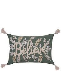C&F Home Holiday Collection Embroidered Believe Tassels Trim Pillow
