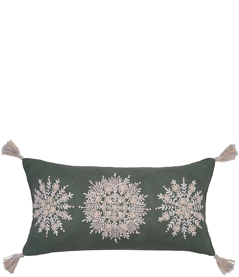 C&F Home Holiday Collection Sage Snowflake Tassels Trim Pillow