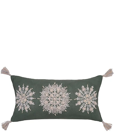 C&F Home Holiday Collection Sage Snowflake Tassels Trim Pillow