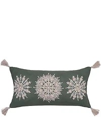 C&F Home Holiday Collection Sage Snowflake Tassels Trim Pillow