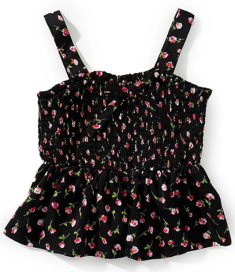 Chelsea & Violet Big Girls Knit Ditsy Floral Print Square Neck Sleeveless Smocked Top