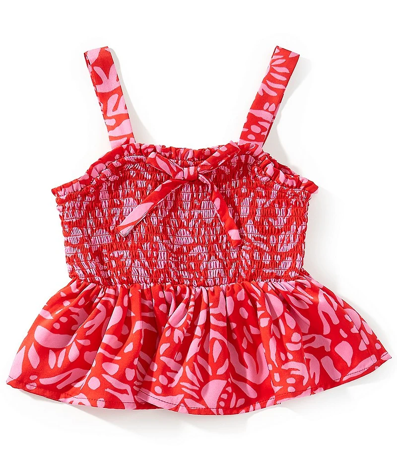 Chelsea & Violet Big Girls Knit Print Square Neck Sleeveless Smocked Top