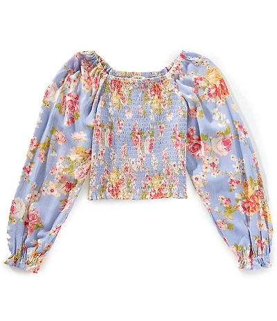 Chelsea & Violet Big Girls Long Sleeve Floral Smocked Top