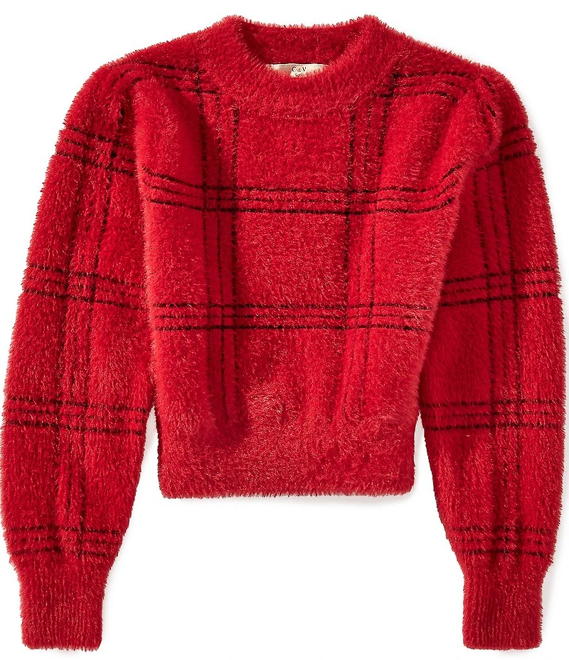 Chelsea & Violet Big Girls Plaid Mock Neck Eyelash Sweater