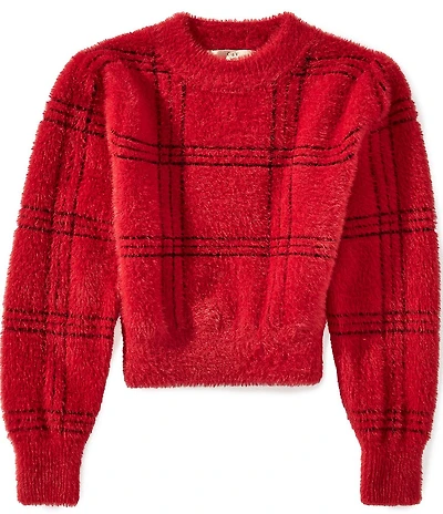 Chelsea & Violet Big Girls Plaid Mock Neck Eyelash Sweater