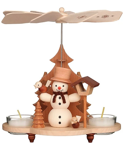 Christian Ulbricht Natural Woods Snowman Christmas Pyramid Tea Light Candle Holder