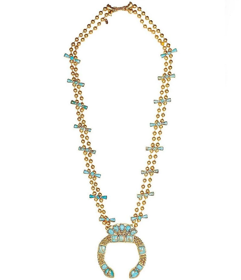 Christina Greene Southwestern Squash Blossom Turquoise Statement Necklace