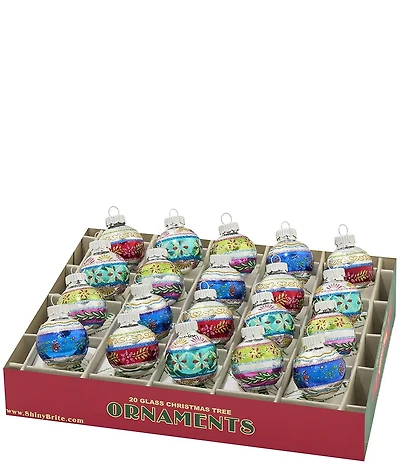 Christopher Radko Shiny Brite Vintage Inspired Confetti Bauble Round Glass Ornaments, Set of 20