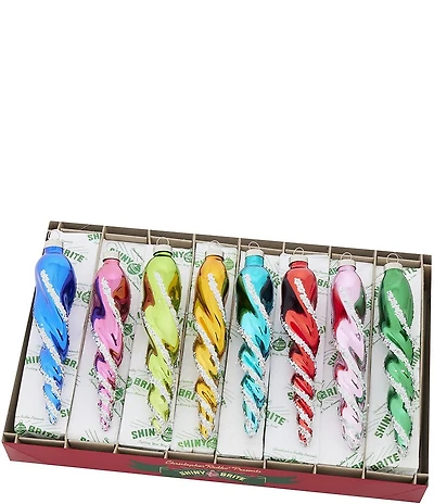 Christopher Radko Shiny Brite Multi-Color Glass Icicle Ornaments, Set of 8