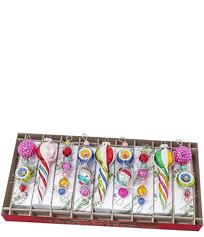 Christopher Radko Shiny Brite Assorted Christmas Confetti Shape Icicle Ornaments, Set of 9