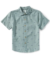 Class Club Big Boys Fish Print Woven Linen Button Front Shirt