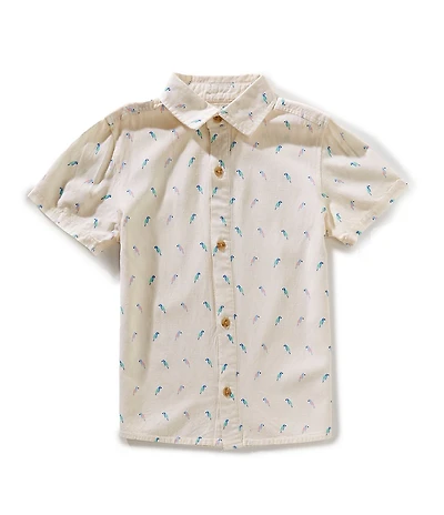 Class Club Little Boy Parrot Print Button-Front Woven Linen Shirt