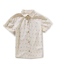 Class Club Little Boy Parrot Print Button-Front Woven Linen Shirt