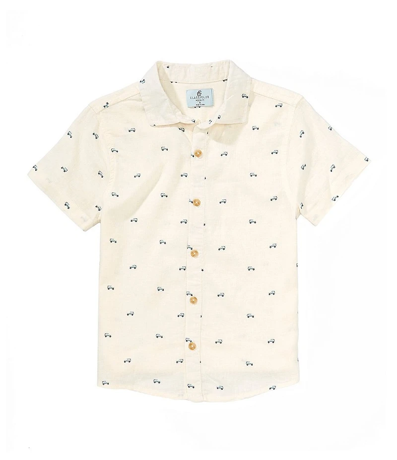 Class Club Little Boys Bronco Print Woven Linen Button Front Shirt