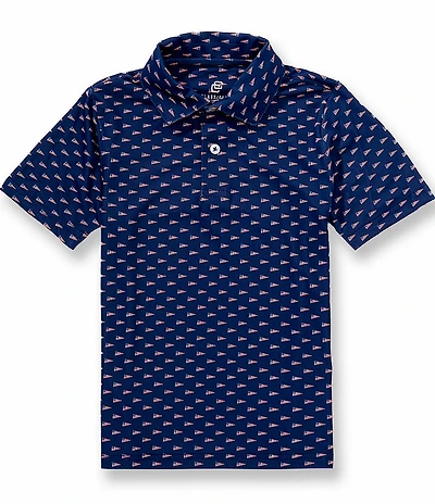 Class Club Little Boys USA Pennant Print Short Sleeve Synthetic Polo