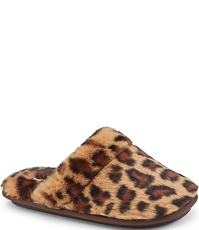 Cobian Minouu Fuzzy Faux Fur Leopard Mule Slippers