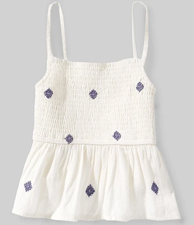 Copper Key Big Girls Embroidered Sleeveless Peplum Smocked Top