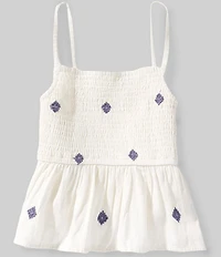 Copper Key Big Girls Embroidered Sleeveless Peplum Smocked Top