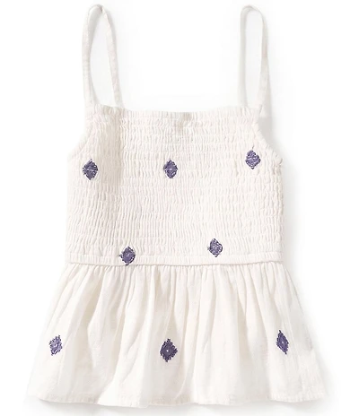 Copper Key Big Girls Embroidered Sleeveless Peplum Smocked Top