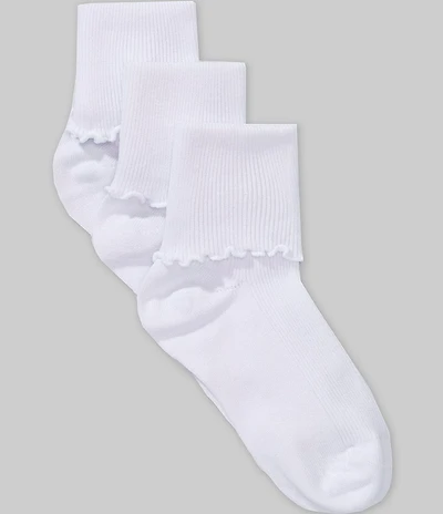 Copper Key Girls Foldover Lettuce Edge Ankle Socks, 3-Pack