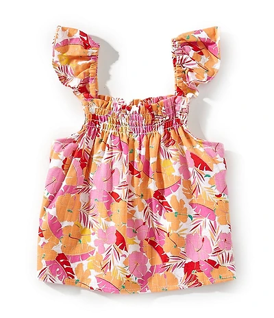 Copper Key Little Girls Tropical Floral Printed Flutter Sleeve Top