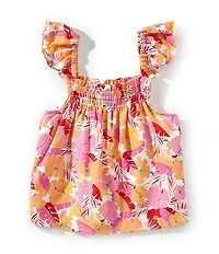 Copper Key Little Girls Tropical Floral Printed Flutter Sleeve Top