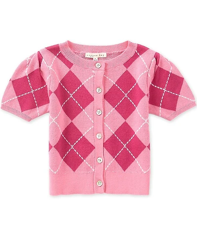 Copper Key Little Girls Argyle Button Front Short Sleeve Sweater