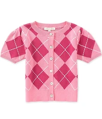Copper Key Little Girls Argyle Button Front Short Sleeve Sweater