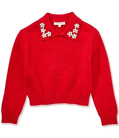 Copper Key Little Girls Pearl Collar Sweater