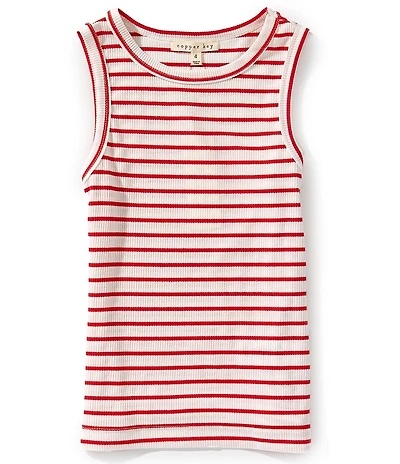 Copper Key Little Girls Americana Ribbed Horizontal Stripe Tank