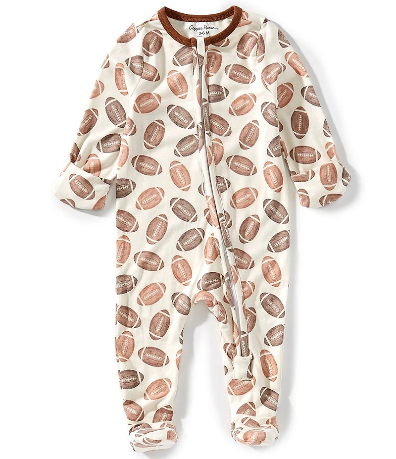 Copper Pearl Baby Boys Blitz Football Print Long Sleeve Zip Front Footie