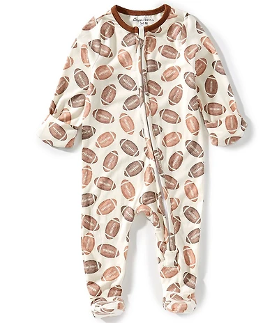 Copper Pearl Baby Boys Blitz Football Print Long Sleeve Zip Front Footie